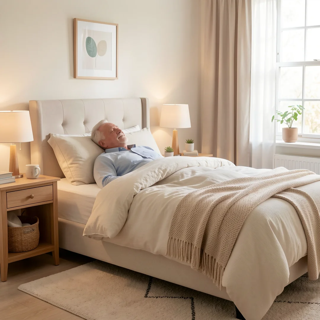 Step 5: Peaceful bedroom setup promoting quality sleep hygiene for men over 60 health